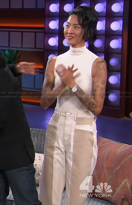 Kristen Kish's colorblock jeans on The Kelly Clarkson Show