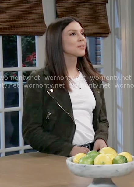 Kristina’s olive suede moto jacket on General Hospital