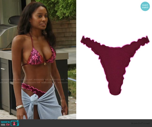 Kulani Kinis Lettuce Edge Thong Bikini Bottom - Sangria Spritz worn by Ciara Miller on Summer House