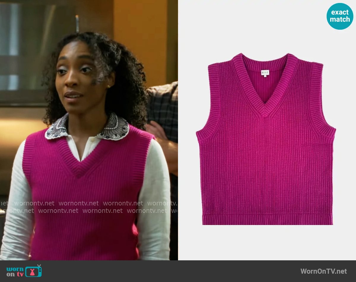 Kule Wool-Cashmere Ribbed Sweater Vest in Magenta worn by Faith Mitchell (Iantha Richardson) on Will Trent