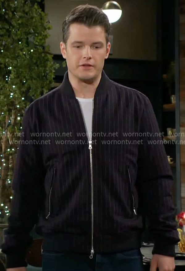 Kyle's navy pinstripe bomber jacket on The Young and the Restless