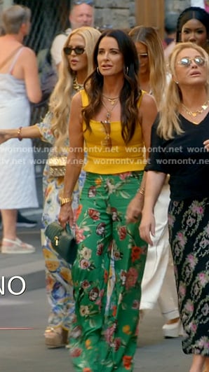 Kyle’s yellow top and green floral pants on The Real Housewives of Beverly Hills