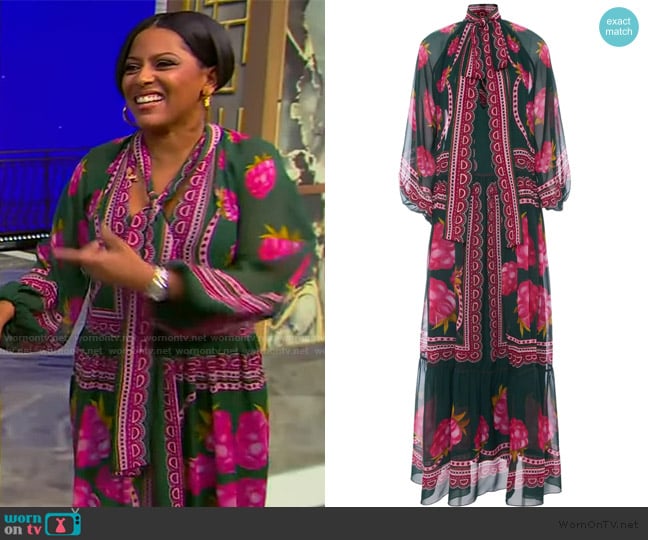 LA DoubleJ Athena graphic-print silk dress worn by Tamron Hall on Tamron Hall Show