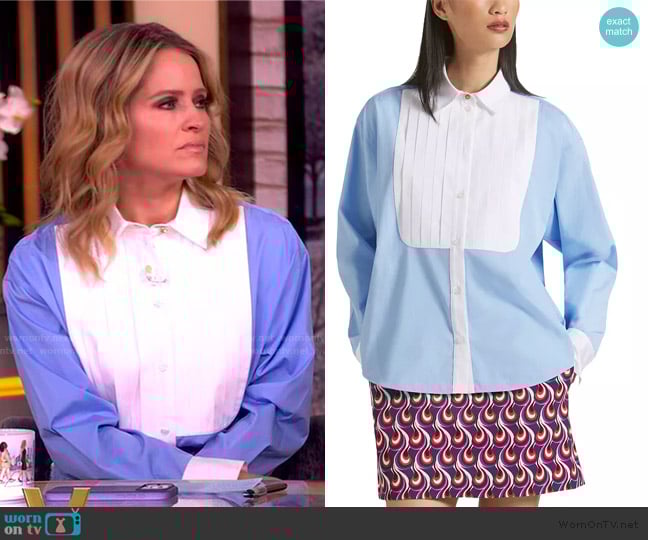 La DoubleJ Peggy Tuxedo Shirt worn by Sara Haines on The View