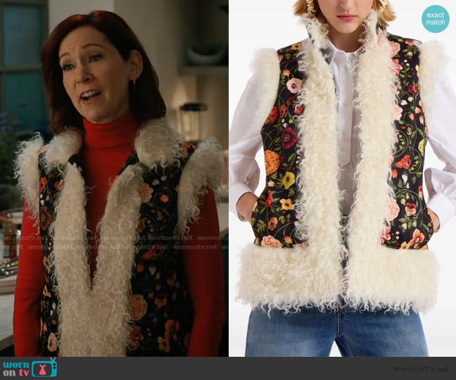 Elsbeth’s floral mohair trim vest on Elsbeth