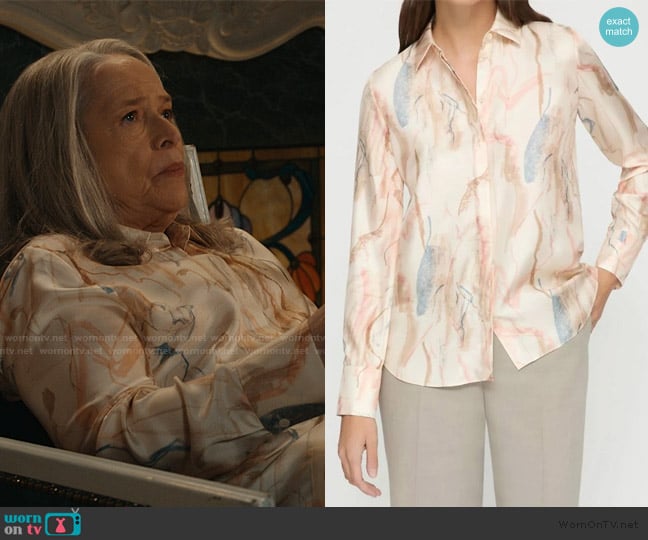 Lafayette 148 New York Gesture Print Silk Twill Button Down Blouse worn by Madeline Matlock (Kathy Bates) on Matlock