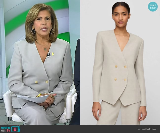 Lafayette 148 NY Grid Plaid Crepe Double Breasted Jacket in Cement worn by Hoda Kotb on Today