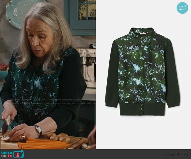 Lafayette 148 Splattered Glaze Print Cardigan worn by Madeline Matlock (Kathy Bates) on Matlock