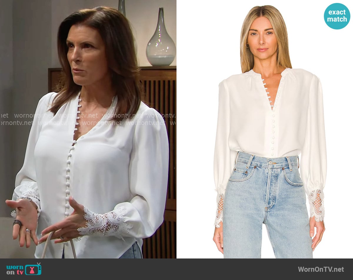 L'Agence Ava Lace Cuff Blouse worn by Sheila Carter (Kimberlin Brown) on The Bold and the Beautiful