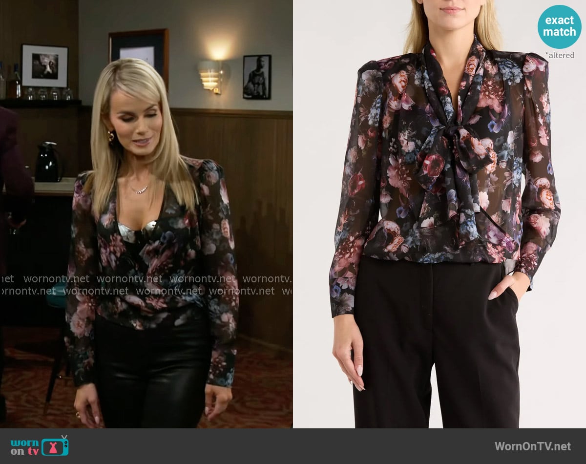 L'Agence Cambria Floral Tie Neck Silk Top worn by Vanessa McBride (Lauren Buglioli) on Beyond the Gates