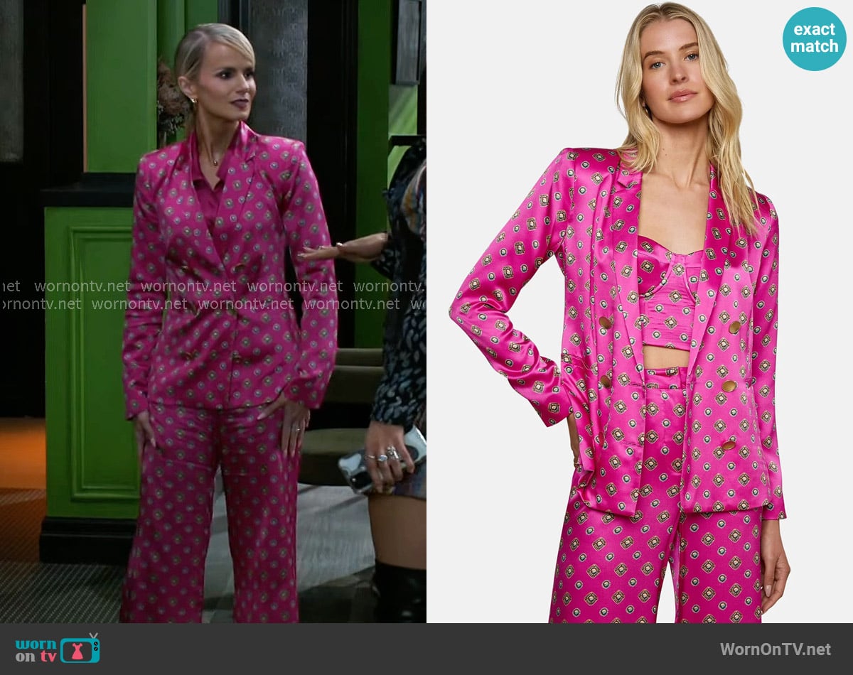 L'Agence Colin Blazer in Fuchsia/Turquoise Southwestern Geo worn by Vanessa McBride (Lauren Buglioli) on Beyond the Gates