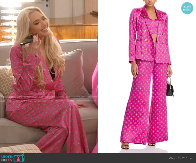 L'Agence Colin Silk Double Breasted Blazer in Fuchsa/Turquoise worn by Erika Jayne on The Real Housewives of Beverly Hills