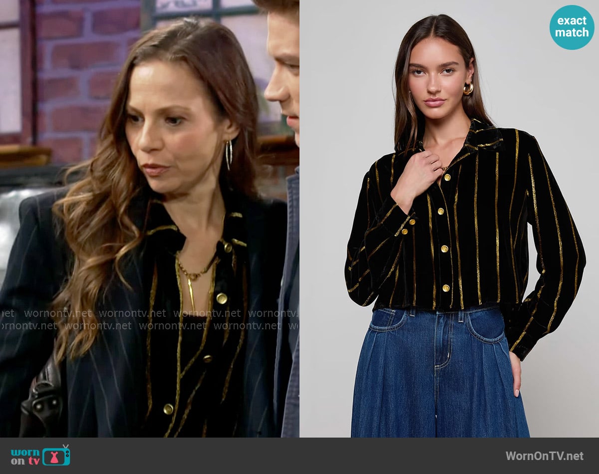 L'Agence Cosette Velvet Shirt worn by Sienna Bacall (Tamara Braun) on The Young and the Restless