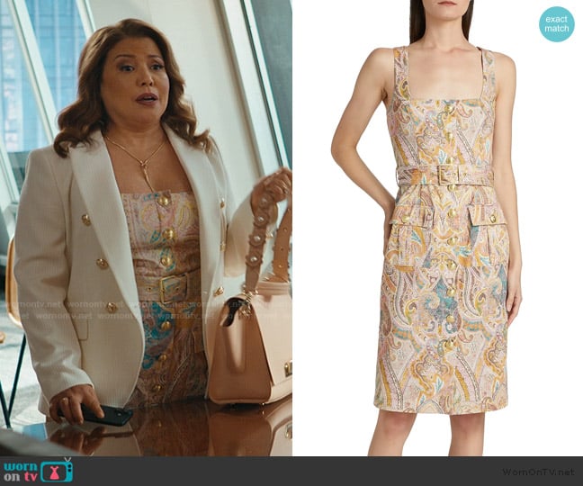 L'Agence Idy Paisley Stretch Cotton Knee-Length Shirtdress worn by Justina Machado (Eva) on Matlock