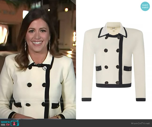 L'Agence Janu Cropped Knit Jacket in Vintage White/Black worn by Chloe Melas on Today