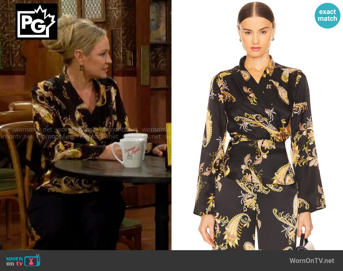 L'Agence Olive Wrap Blouse worn by Sharon Newman (Sharon Case) on The Young and the Restless