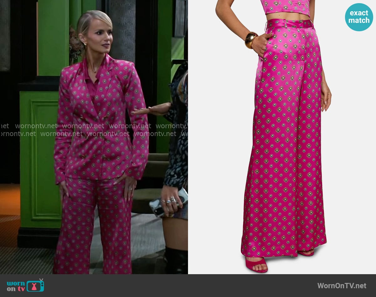 L'Agence Pilar Trousers in Fuchsia/Turquoise Southwestern Geo worn by Vanessa McBride (Lauren Buglioli) on Beyond the Gates
