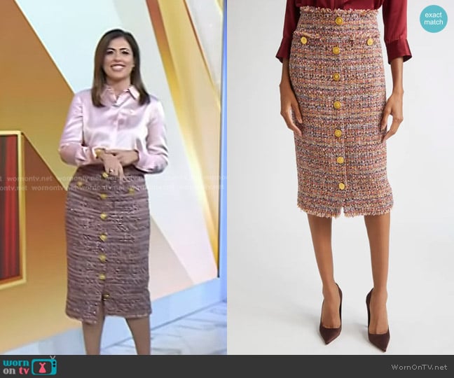 L'Agence Tai Tweed Midi Skirt worn by Chloe Melas on Today