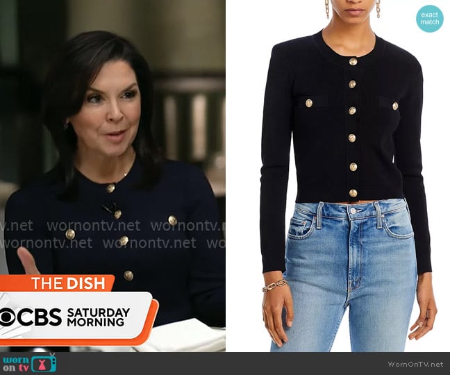 L'Agence Toulouse Crop Cardigan in Black worn by Meg Oliver on CBS Mornings