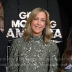 Lara’s green floral mock neck blouse on Good Morning America