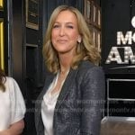 Lara’s grey metallic blazer and pants on Good Morning America