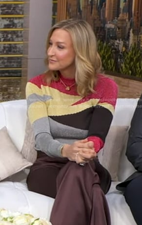 Lara’s multicolor print sweater on Good Morning America