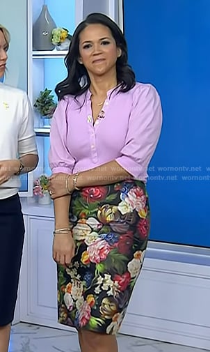 Laura's pink puff sleeve top and floral skirt on Today