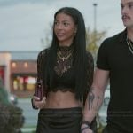 Layla's black satin slit skirt on The Secret Lives of Mormon Wives