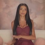 Layla’s burgundy confessional dress on The Secret Lives of Mormon Wives