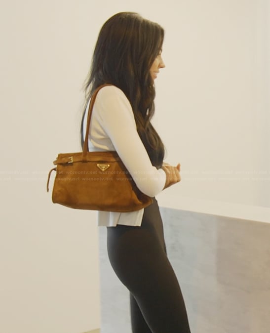 Layla's brown leather bag on The Secret Lives of Mormon Wives