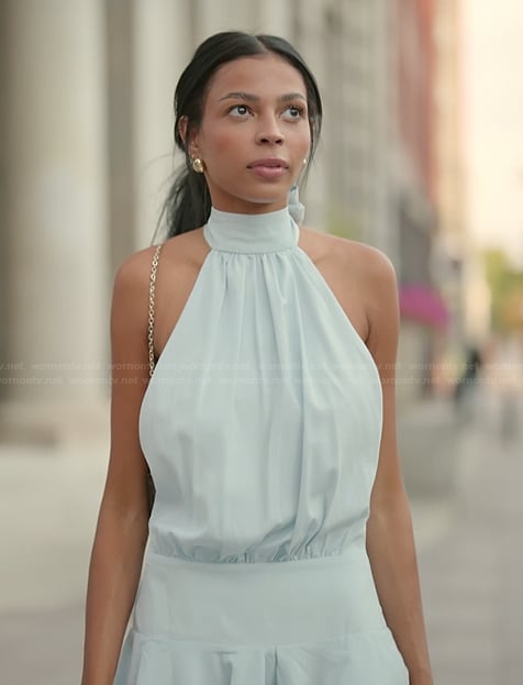 Layla’s light blue halter mini dress on The Secret Lives of Mormon Wives