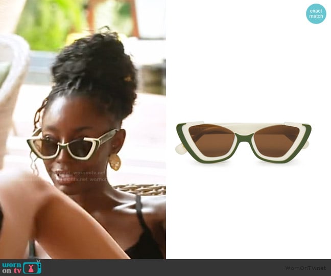 Lele Sadoughi Sage Brickell Cat Eye Sunglasses worn by Venita Aspen on Southern Charm