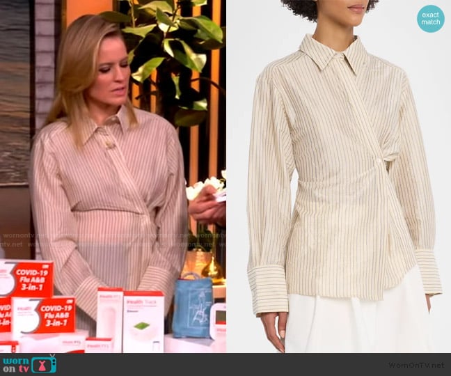 Les Coyotes De Paris Pinstripe Asymmetric Long-Sleeve Shirt worn by Sara Haines on The View