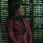 Leslie’s burgundy corset suit on Beyond the Gates
