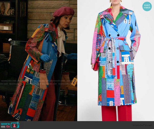 Libertine NYC Cityscape-Print Belted Long Trench Coat worn by Elsbeth Tascioni (Carrie Preston) on Elsbeth