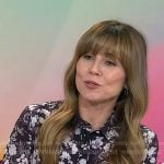 Linda Cardellini’s burgundy floral blouse and leather skirt on Today