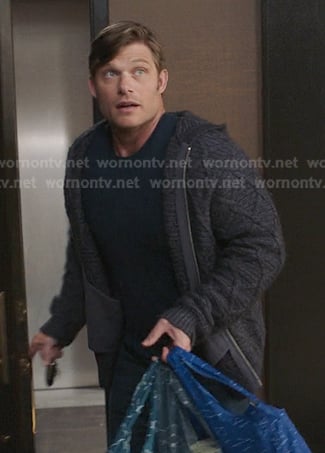 Link's navy cable knit zip hoodie on Greys Anatomy