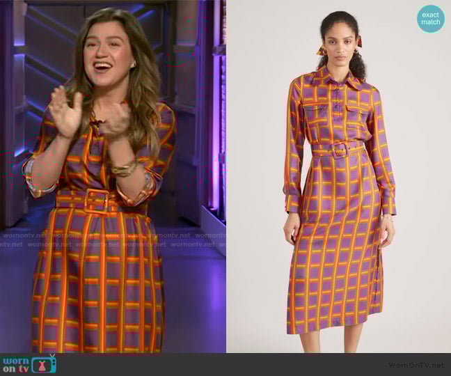 Lisou Lori Purple Tartan Silk Twill Dress worn by Kelly Clarkson on The Kelly Clarkson Show
