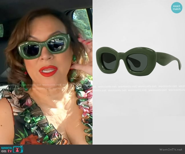 Loewe Inflated Green Acetate Butterfly Sunglasses worn by Jennifer Tilly on The Real Housewives of Beverly Hills