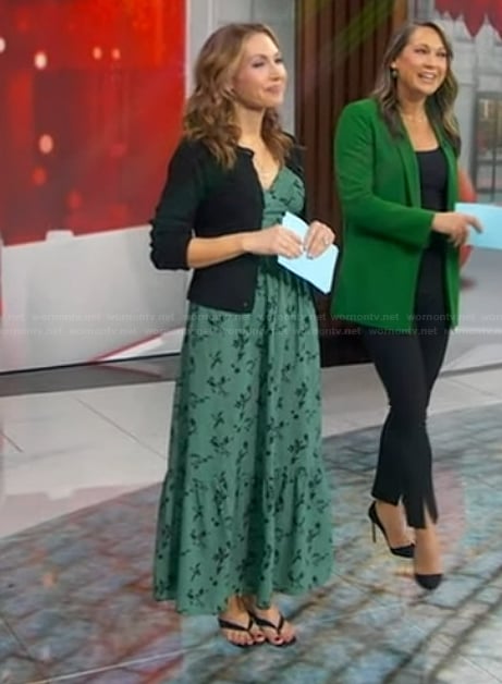 Lori’s green floral dress and cardigan on Good Morning America
