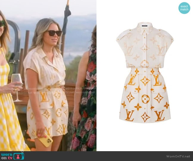 Louis Vuitton Monogram Ombré Sleeveless Silk Shirt Dress worn by Amanda Frances on The Real Housewives of Beverly Hills