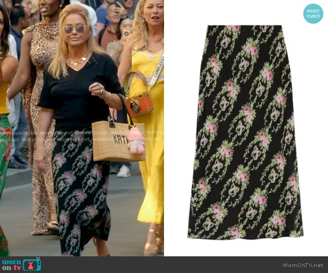 LoveShackFancy Rose-intarsia Midi Skirt worn by Kathy Hilton on The Real Housewives of Beverly Hills