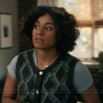 Lucy’s green argyle vest on Scarpetta