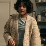 Lucy’s beige cardigan on Scarpetta