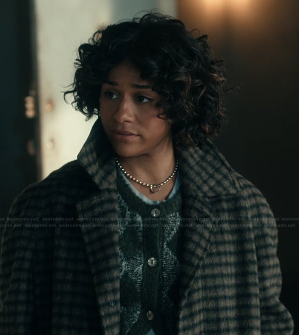 Lucy's check coat on Scarpetta