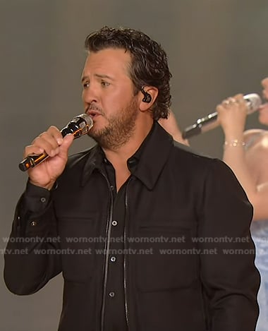 Luke Bryan’s black zip jacket on American Idol