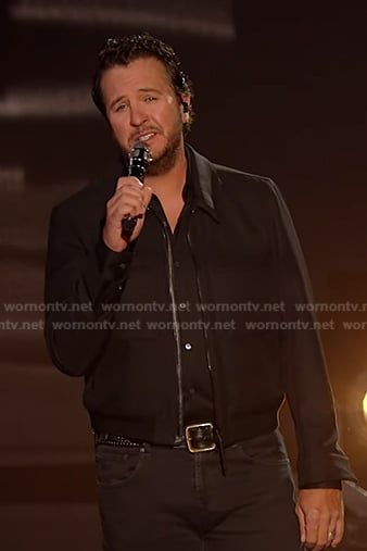 Luke Bryan’s black zip jacket on American Idol