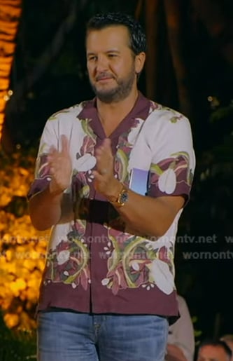 Luke Bryan’s white and burgundy floral shirt on American Idol