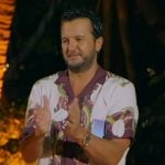 Luke Bryan’s white and burgundy floral shirt on American Idol