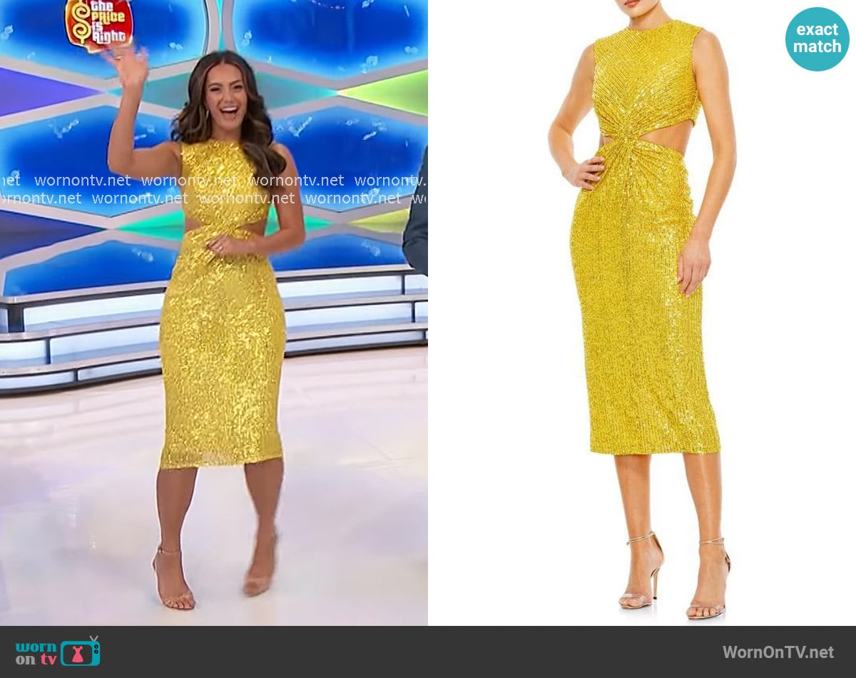 Mac Duggal Sequin Twisted Cutout Midi-Dress